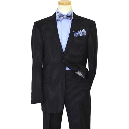 Mantoni Navy With Sky Blue / Grey Pinstripes Super 140's 100% Virgin Wool Suit 80815